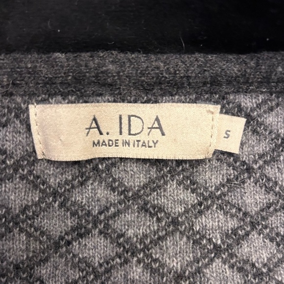 A.Ida Long Cardigan Sweater Diamond Pattern Faux Fur Collar Wool Blend - Picture 8 of 10